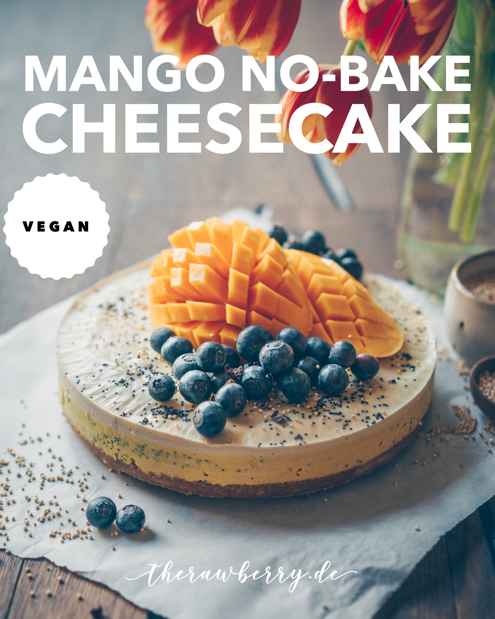 therawberry, vegan, mango, cheesecake, turmeric, Käsekuchen, lecker, essen, yummy, delicious, healthy, gesund, einfach, simple, gluten free, gluten frei, backen, kochen, Kühlschrank, Kuchen, cake, blueberries, food, nachtisch, dessert, food photography, marie dorfschmidt