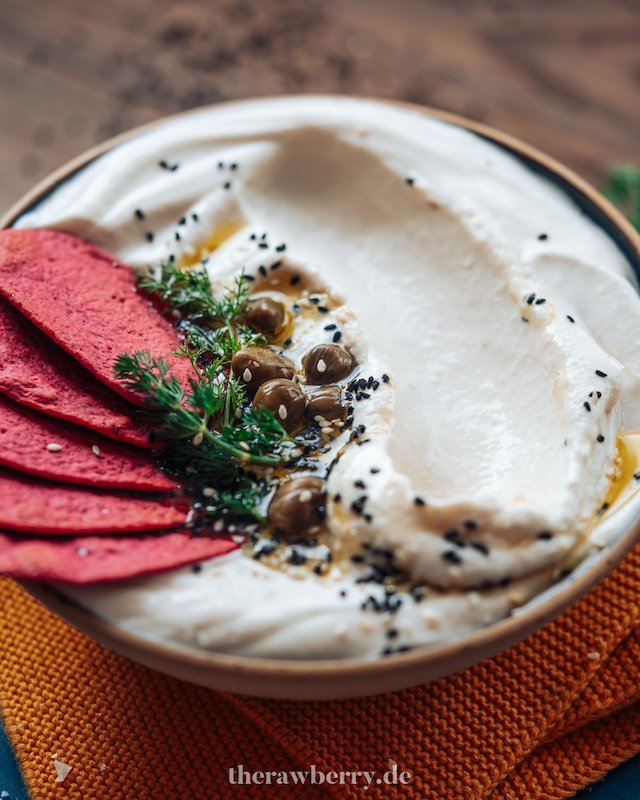 schale, dip, kapern, cracker